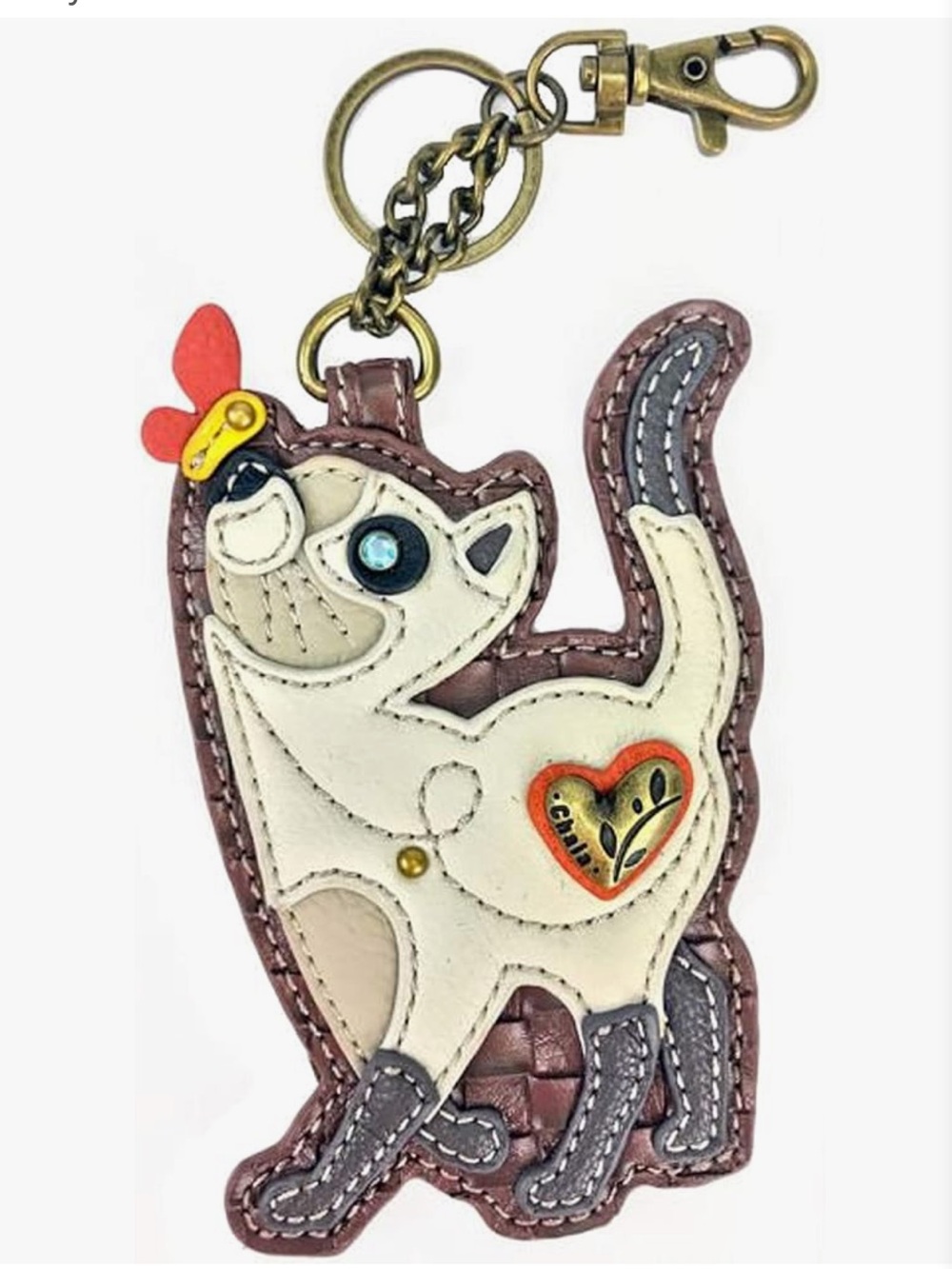 Chala Cat with Butterfly Appliqué Key Fob Coin Purse Bag Charm NWT